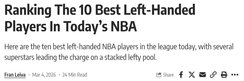 178体育资讯-NBA现役左撇子球员TOP10！勇士波杰压线入选 一人力压哈登排第一